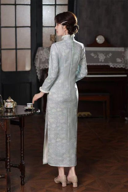 Women's Jacquard Velvet Qipao Cheongsam Dress – additional product view