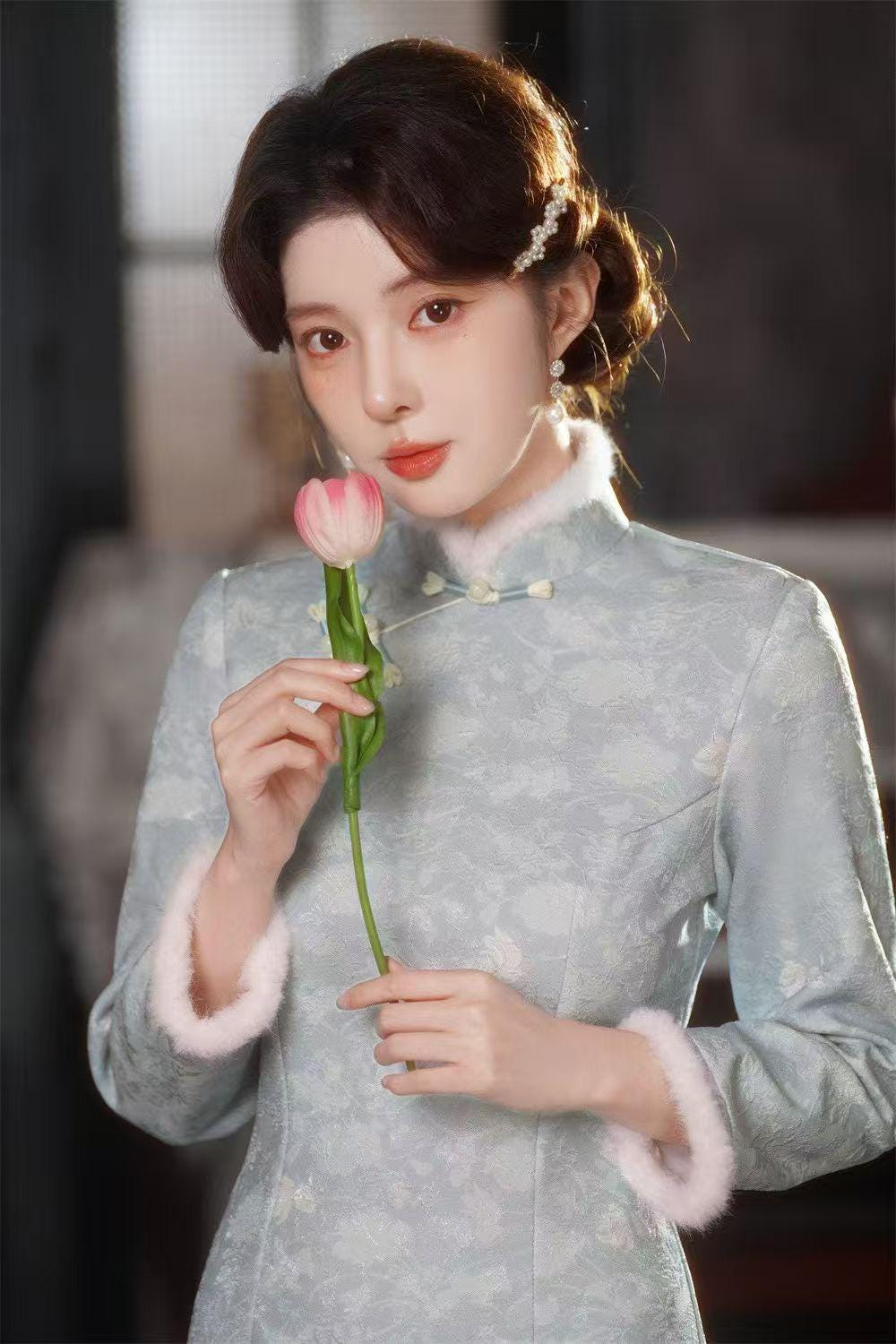 Women's Jacquard Velvet Qipao Cheongsam Dress – additional product view