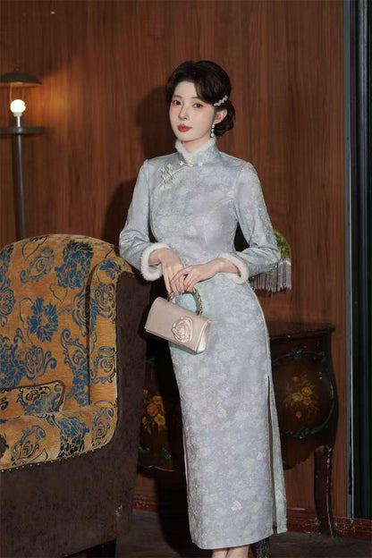Women's Jacquard Velvet Qipao Cheongsam Dress – additional product view