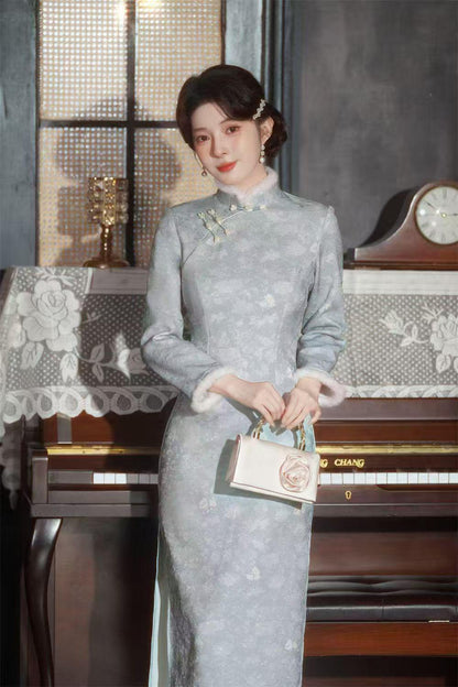 Women's Jacquard Velvet Qipao Cheongsam Dress
