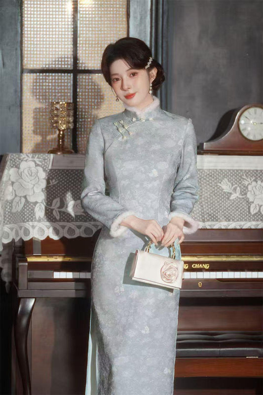 Women's Jacquard Velvet Qipao Cheongsam Dress