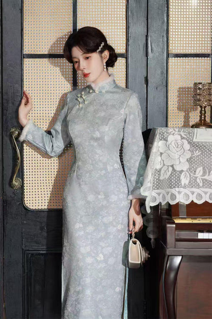 Women's Jacquard Velvet Qipao Cheongsam Dress – additional product view