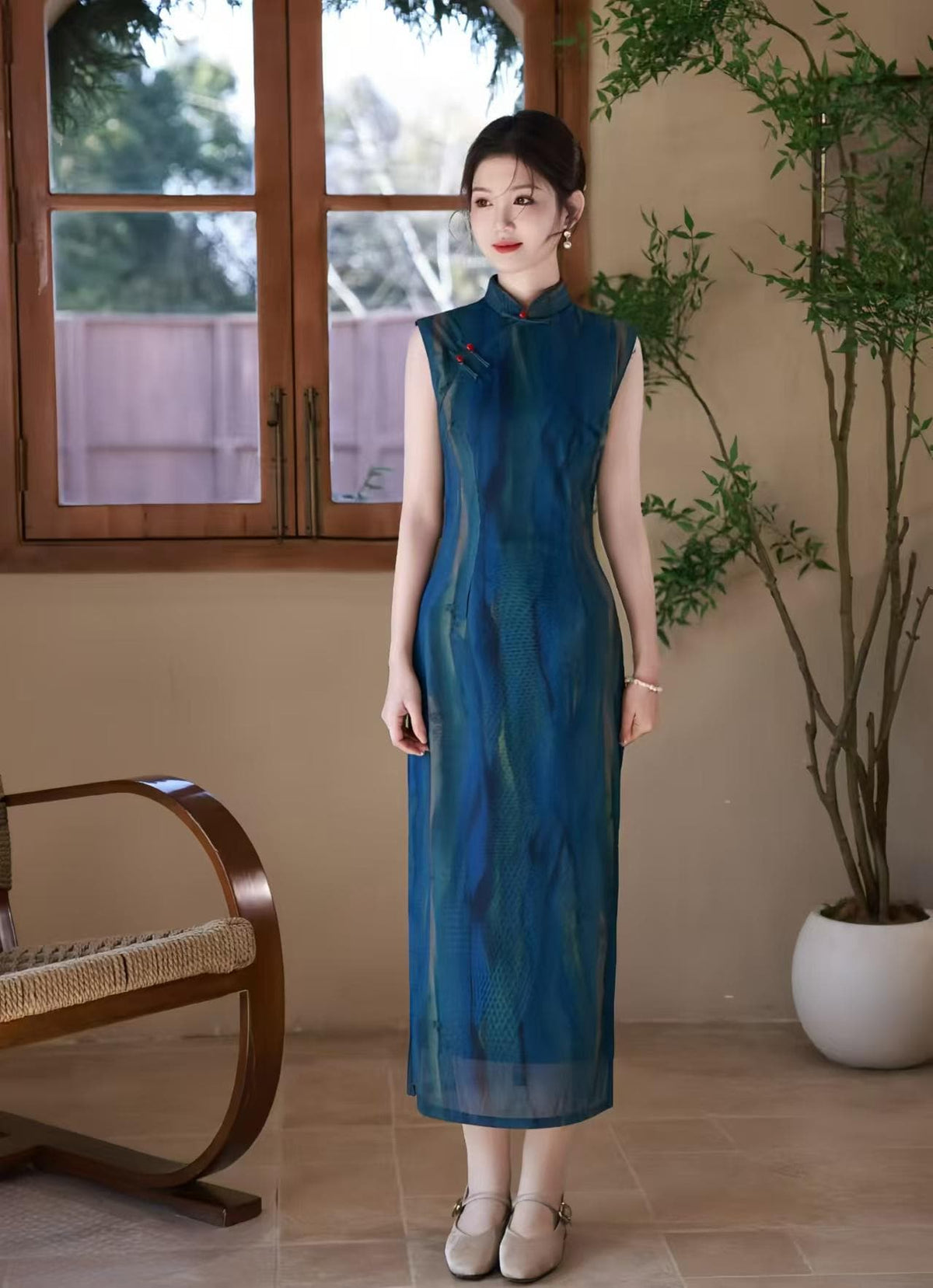 Women's Elegant Mesh Qipao Cheongsam Dress