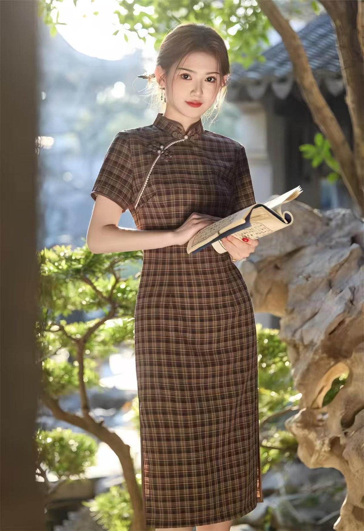 Women's Green Elegant Qipao Cheongsam Dress – Linen Short Sleeve