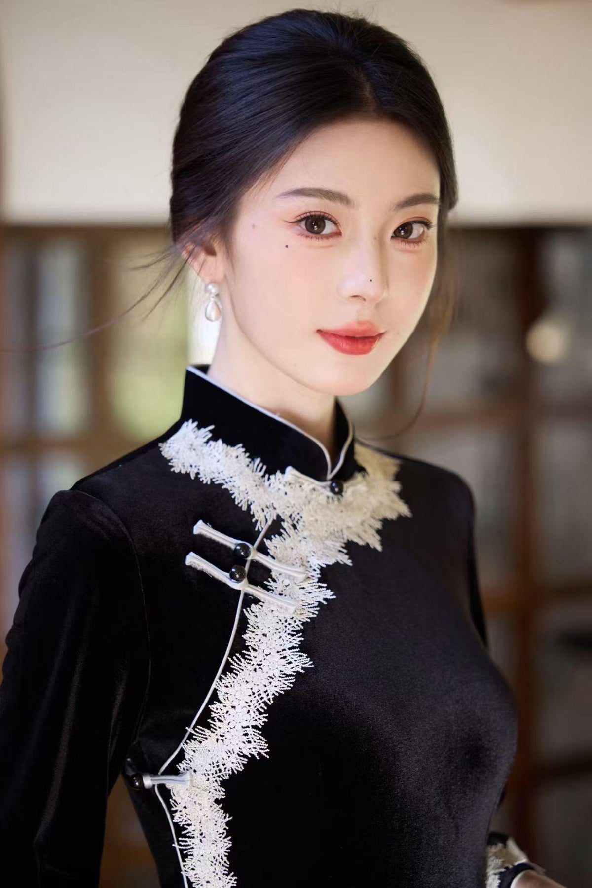 Women's Vintage Lace Qipao Cheongsam Dress – Colorblock – additional product view