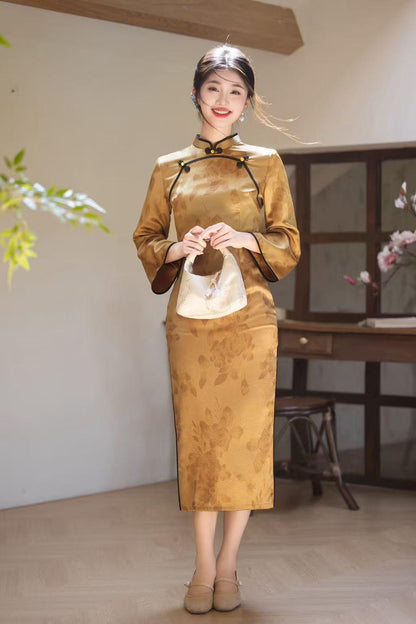 Women's Gold Vintage Velvet Qipao Cheongsam Dress