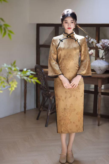 Women's Gold Vintage Velvet Qipao Cheongsam Dress – additional product view