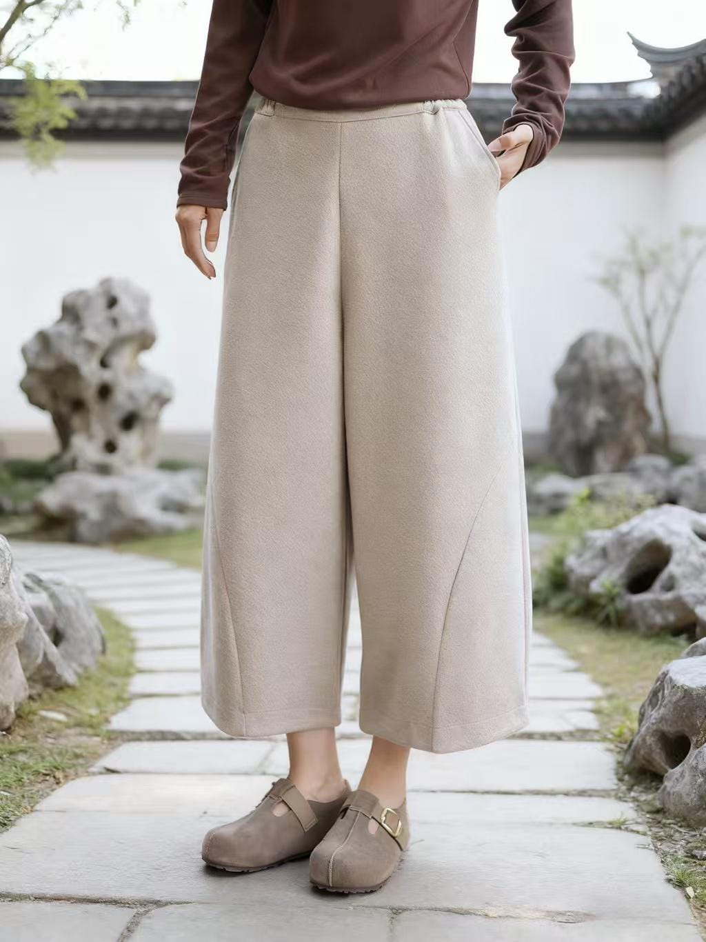 Vintage Tencel Chinese Style Wide-Leg Pants – additional product view