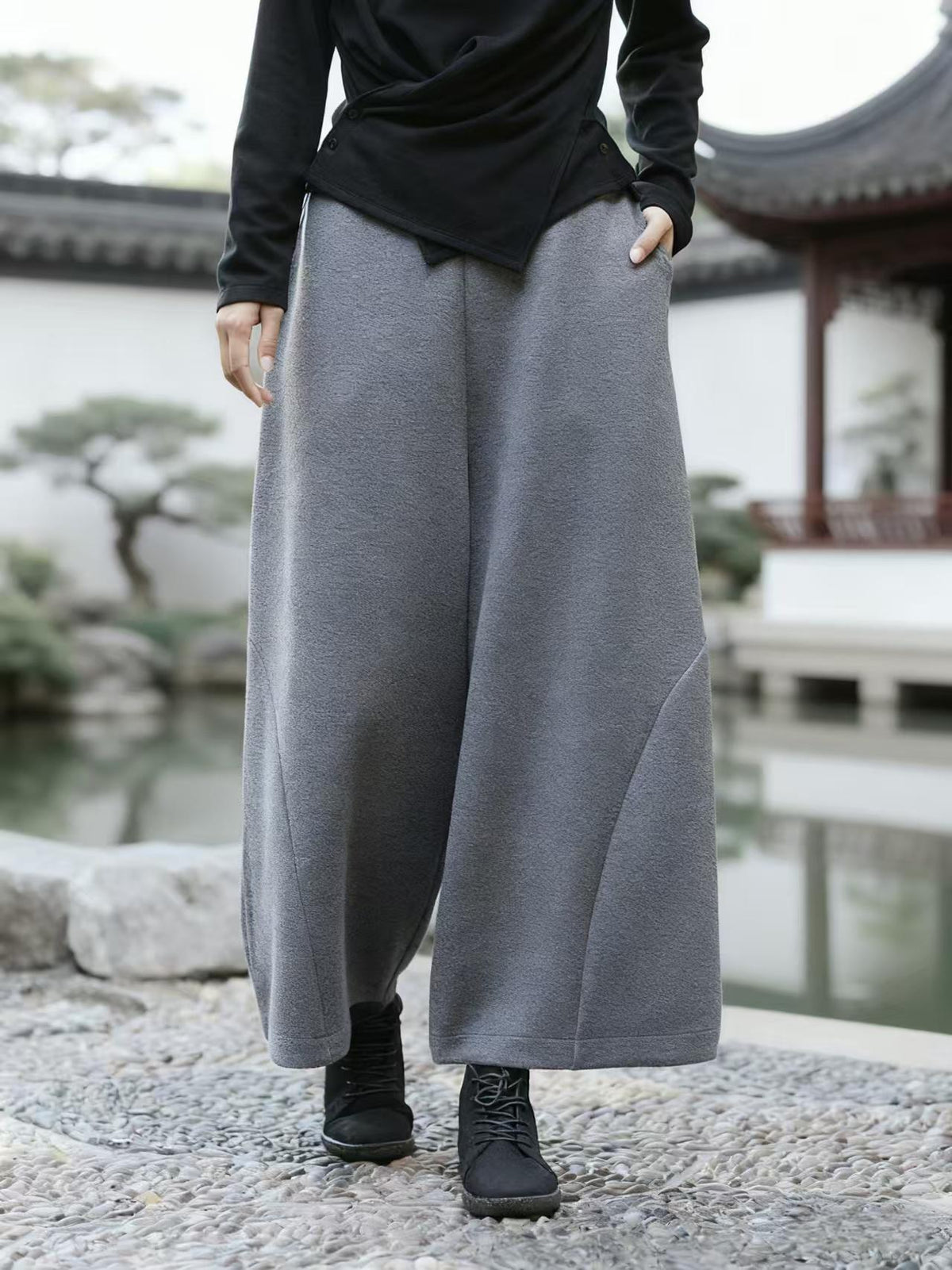 Vintage Tencel Chinese Style Wide-Leg Pants – additional product view