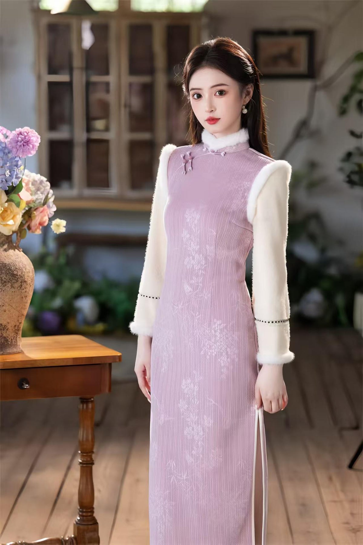 Women's Elegant Qipao Cheongsam Dress – Cotton Long Sleeve Long – additional product view