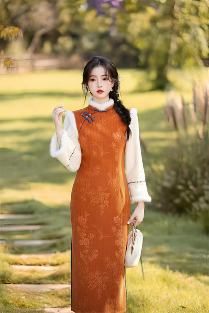 Women's Elegant Qipao Cheongsam Dress – Cotton Long Sleeve Long – additional product view