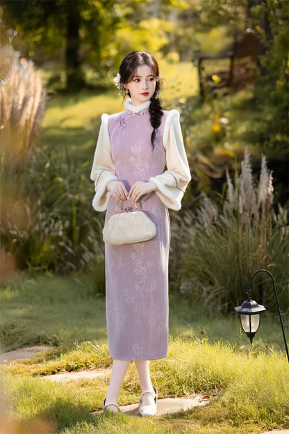 Women's Elegant Qipao Cheongsam Dress – Cotton Long Sleeve Long