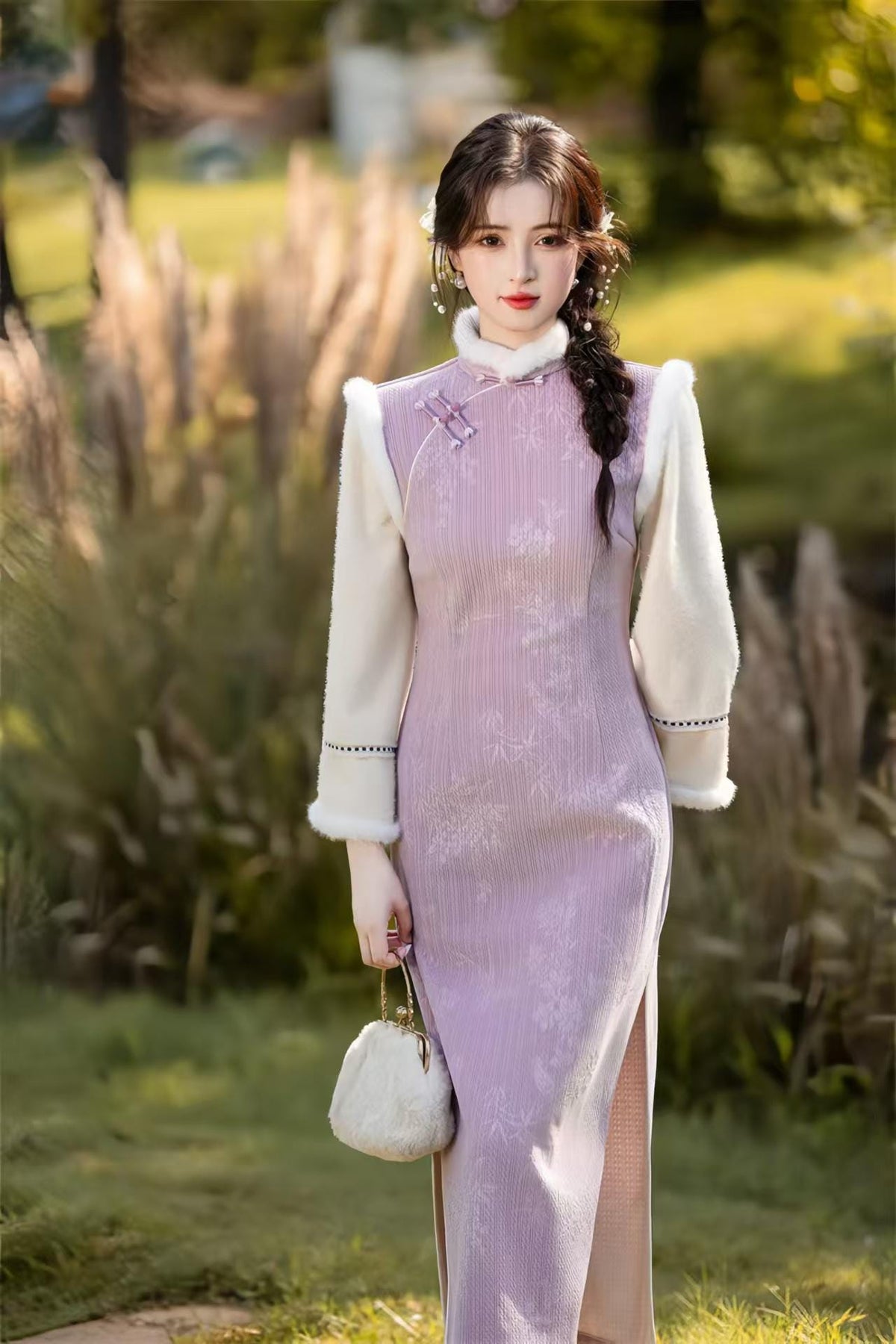 Women's Elegant Qipao Cheongsam Dress – Cotton Long Sleeve Long – additional product view