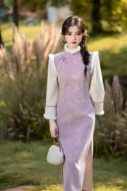 Women's Elegant Qipao Cheongsam Dress – Cotton Long Sleeve Long – additional product view