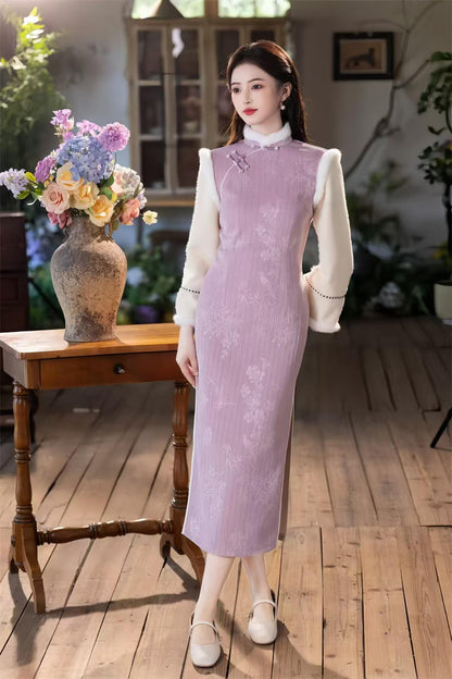 Women's Elegant Qipao Cheongsam Dress – Cotton Long Sleeve Long – additional product view
