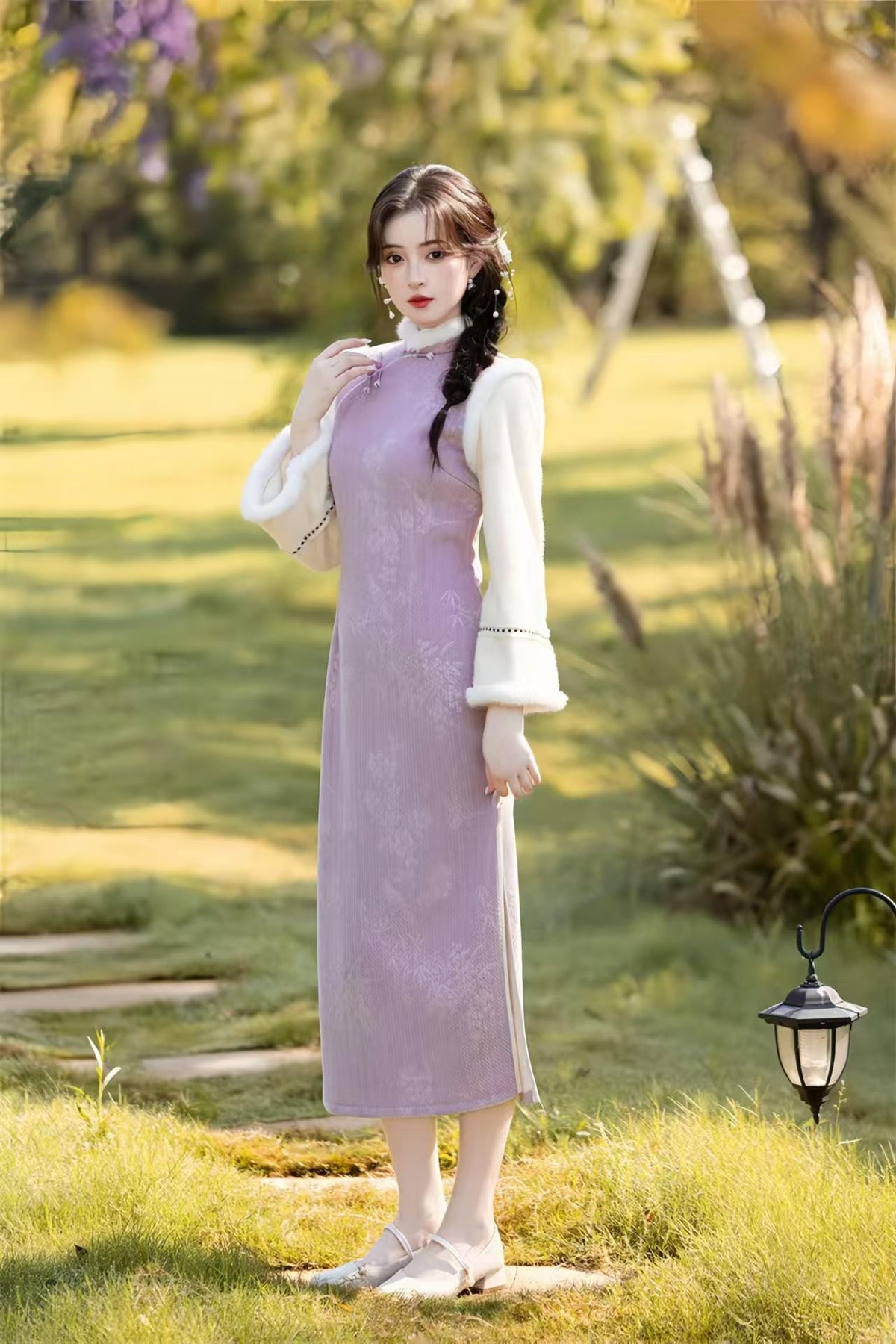 Women's Elegant Qipao Cheongsam Dress – Cotton Long Sleeve Long – additional product view