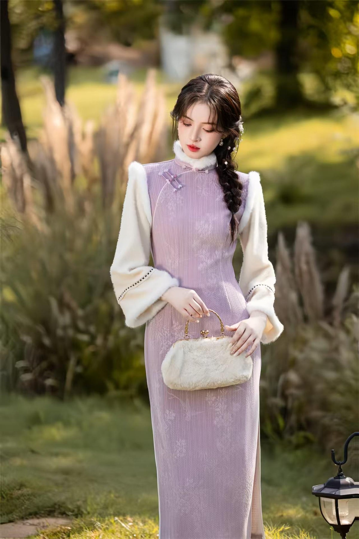 Women's Elegant Qipao Cheongsam Dress – Cotton Long Sleeve Long – additional product view