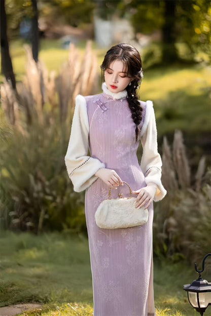 Women's Elegant Qipao Cheongsam Dress – Cotton Long Sleeve Long – additional product view