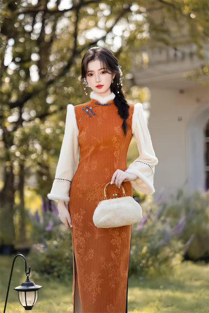 Women's Elegant Qipao Cheongsam Dress – Cotton Long Sleeve Long – additional product view