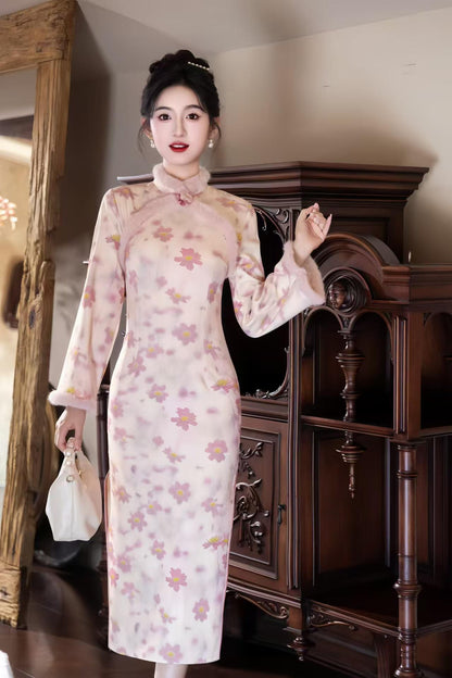 Women's Floral Qipao Cheongsam Dress – Jacquard Winter – additional product view