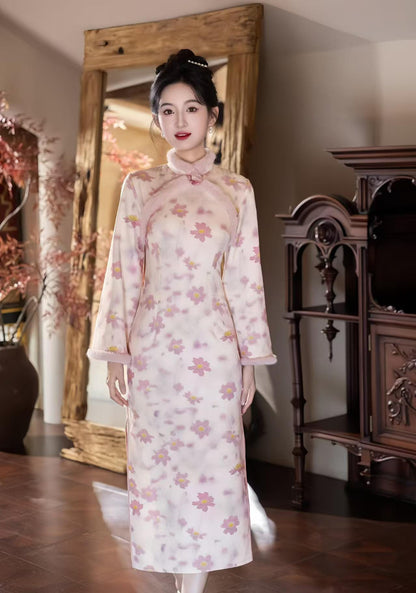 Women's Floral Qipao Cheongsam Dress – Jacquard Winter – additional product view
