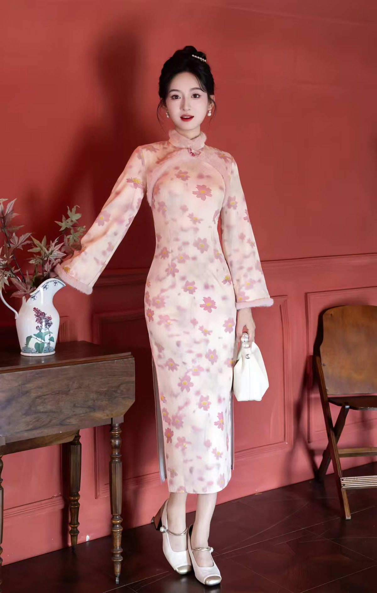 Women's Floral Qipao Cheongsam Dress – Jacquard Winter – additional product view