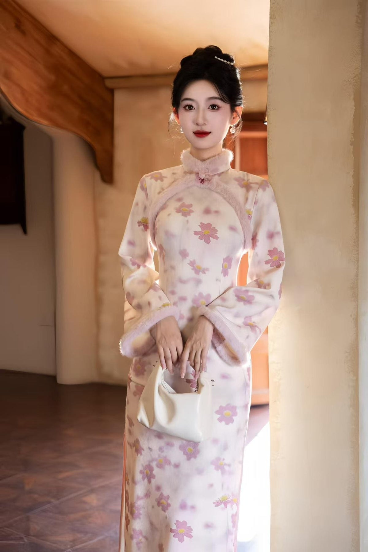Women's Floral Qipao Cheongsam Dress – Jacquard Winter – additional product view