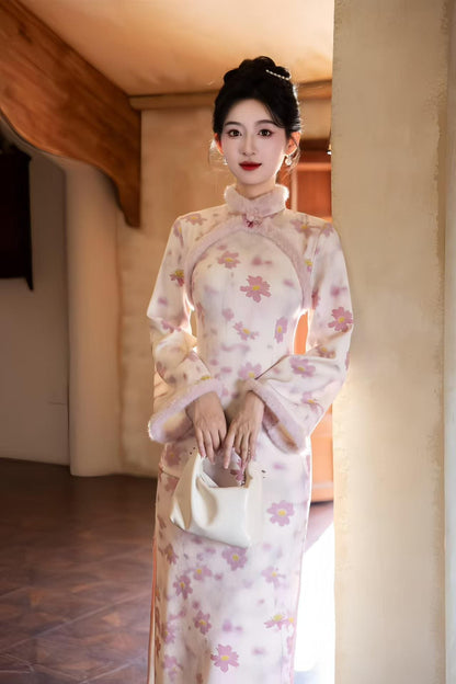 Women's Floral Qipao Cheongsam Dress – Jacquard Winter – additional product view