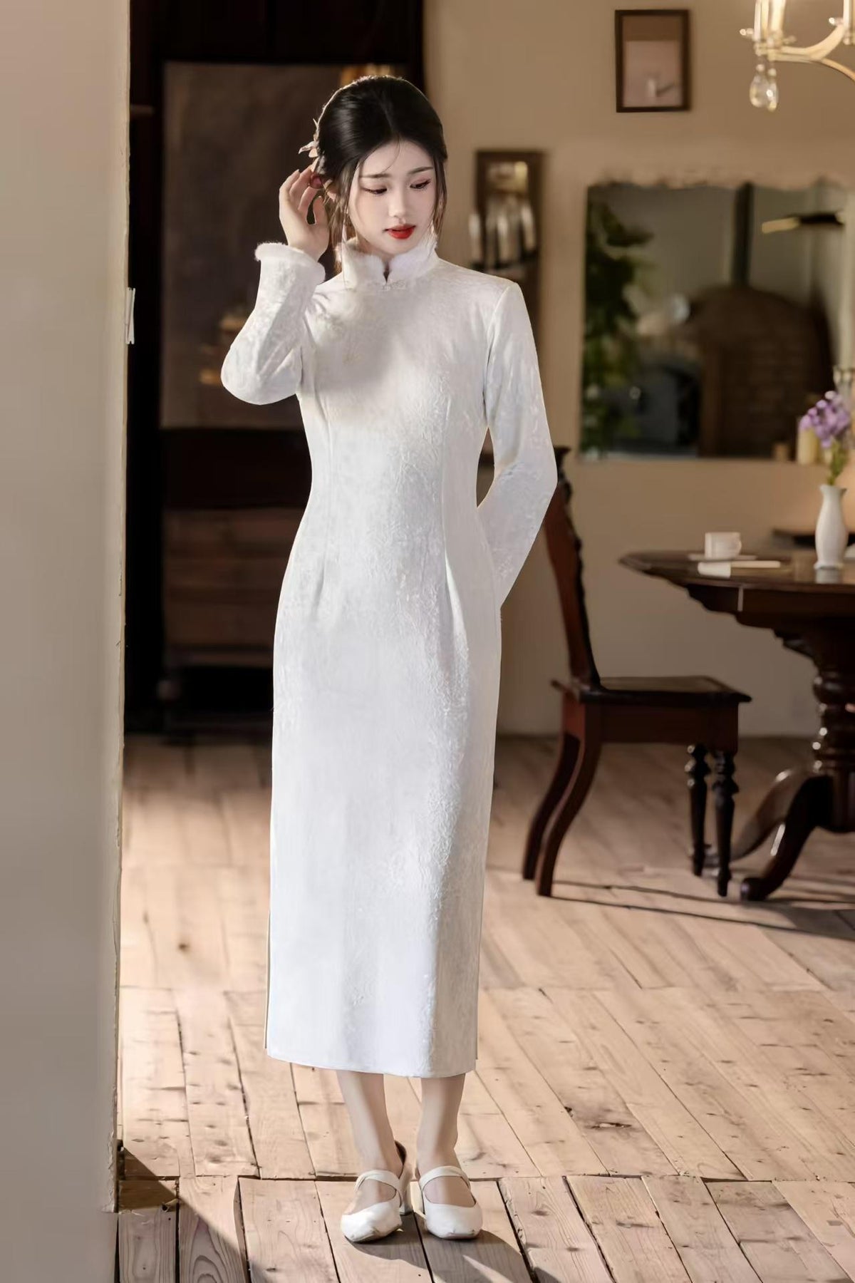 Women's Floral Qipao Cheongsam Dress – Gold Jacquard – additional product view