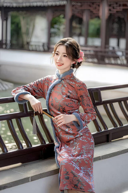 Women's Elegant Velvet Qipao Cheongsam Dress – Short Winter – additional product view