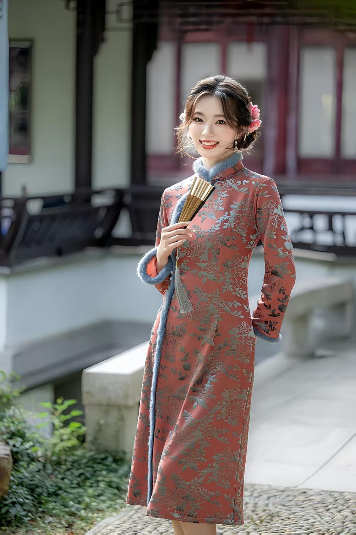 Women's Elegant Velvet Qipao Cheongsam Dress – Short Winter – additional product view