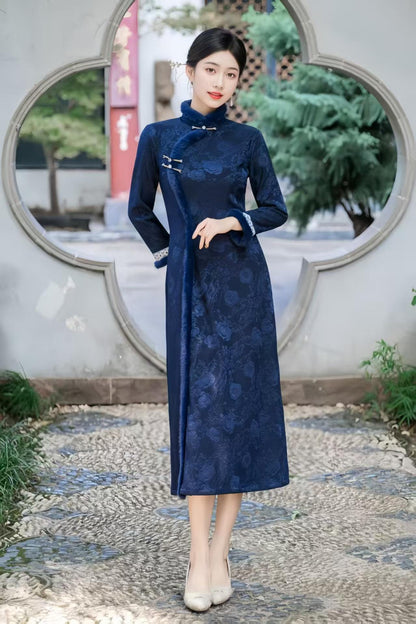 Women's Jacquard Qipao Cheongsam Dress – Winter – additional product view