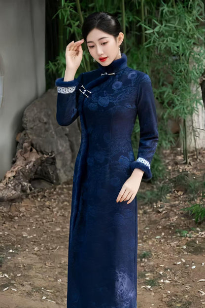 Women's Jacquard Qipao Cheongsam Dress – Winter – additional product view