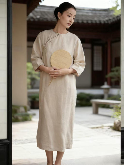 Women's Vintage Qipao Cheongsam Dress – Linen Relaxed Fit – additional product view