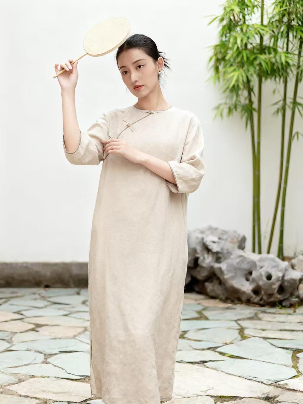 Women's Vintage Qipao Cheongsam Dress – Linen Relaxed Fit – additional product view