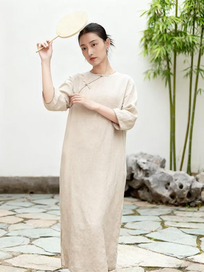 Women's Vintage Qipao Cheongsam Dress – Linen Relaxed Fit – additional product view
