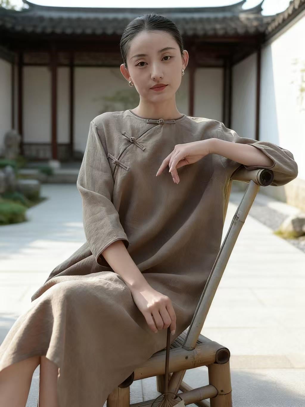 Women's Vintage Qipao Cheongsam Dress – Linen Relaxed Fit – additional product view