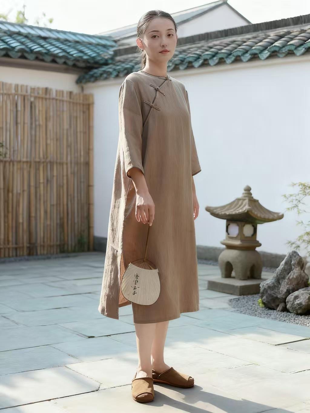 Women's Vintage Qipao Cheongsam Dress – Linen Relaxed Fit – additional product view