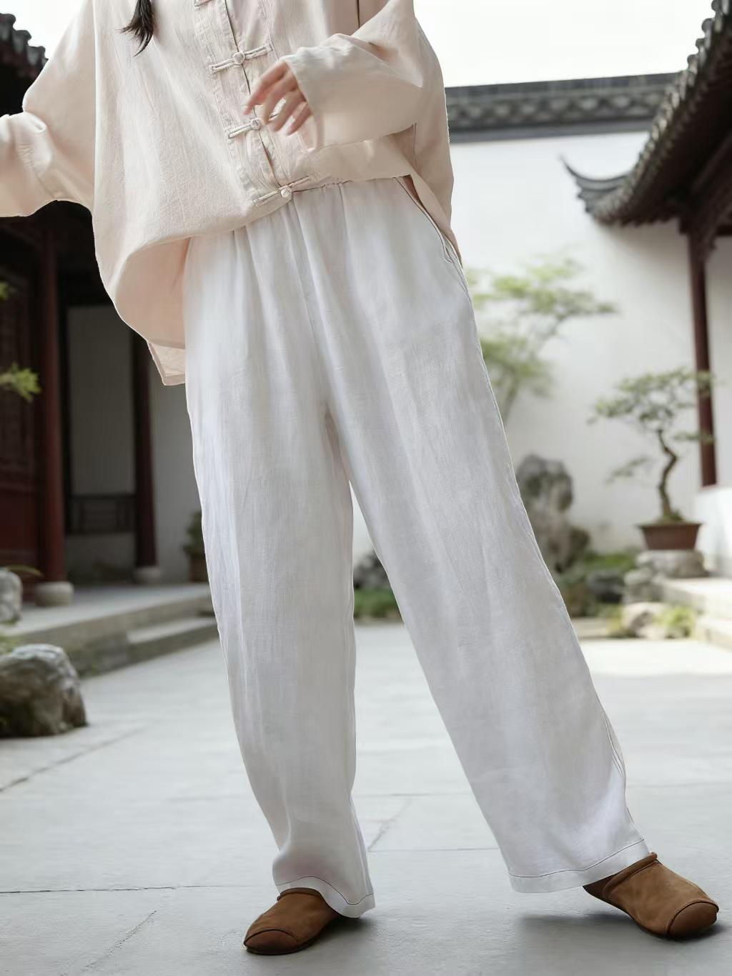 Vintage Linen Chinese Style Wide-Leg Pants – additional product view