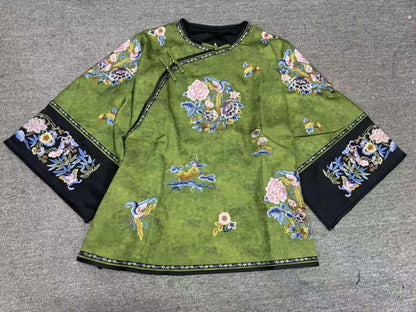 Green Floral Embroidered Vintage Silk Chinese Style Vest – additional product view