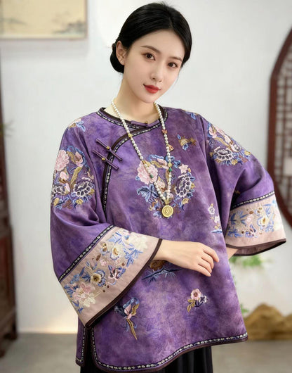 Green Floral Embroidered Vintage Silk Chinese Style Vest – additional product view