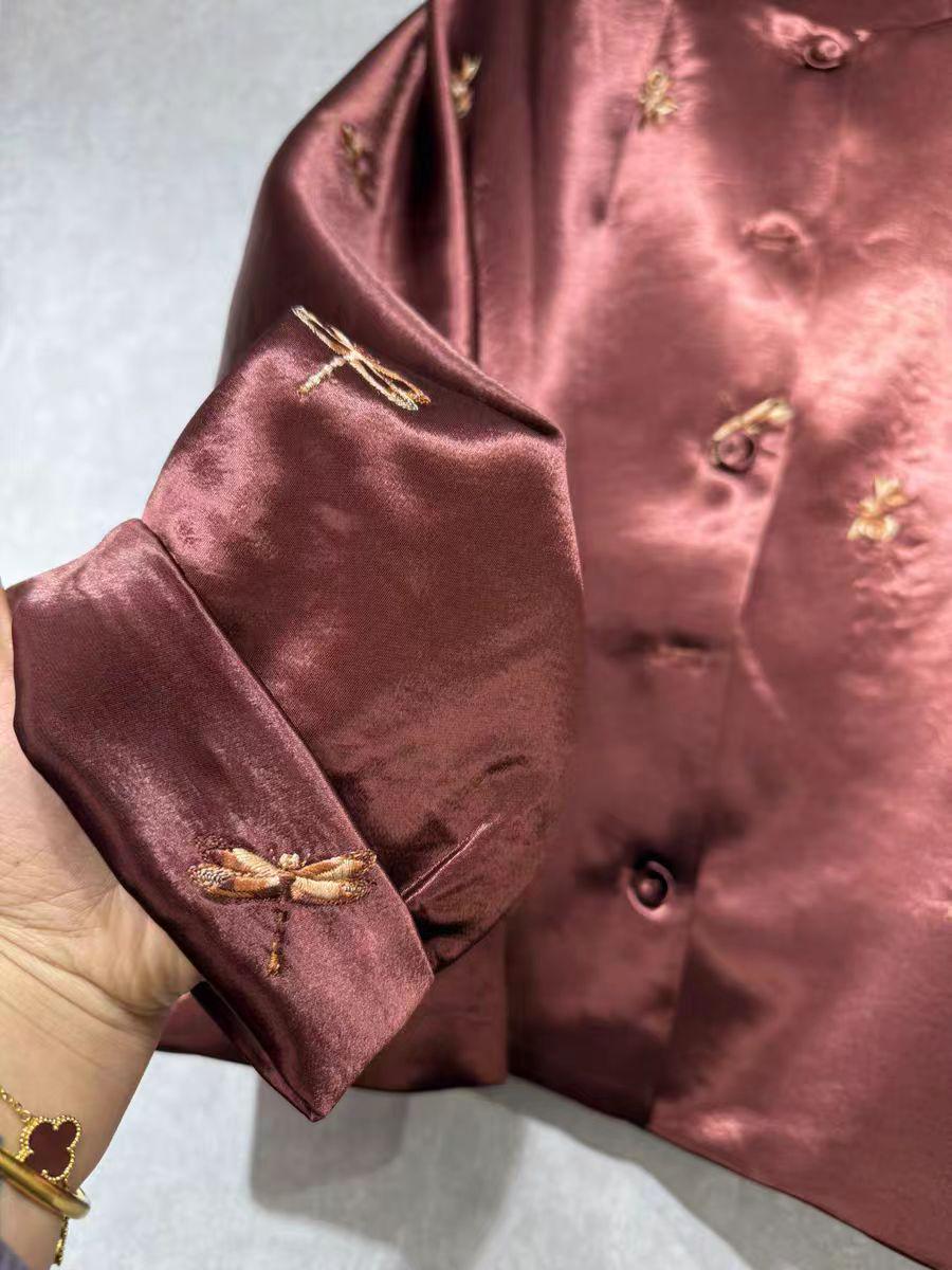 Women's Black Embroidered Satin Chinese Tang Jacket – additional product view