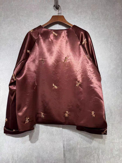 Women's Black Embroidered Satin Chinese Tang Jacket – additional product view