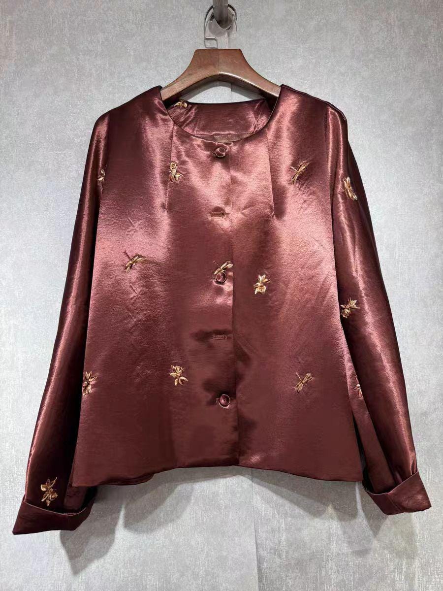 Women's Black Embroidered Satin Chinese Tang Jacket – additional product view