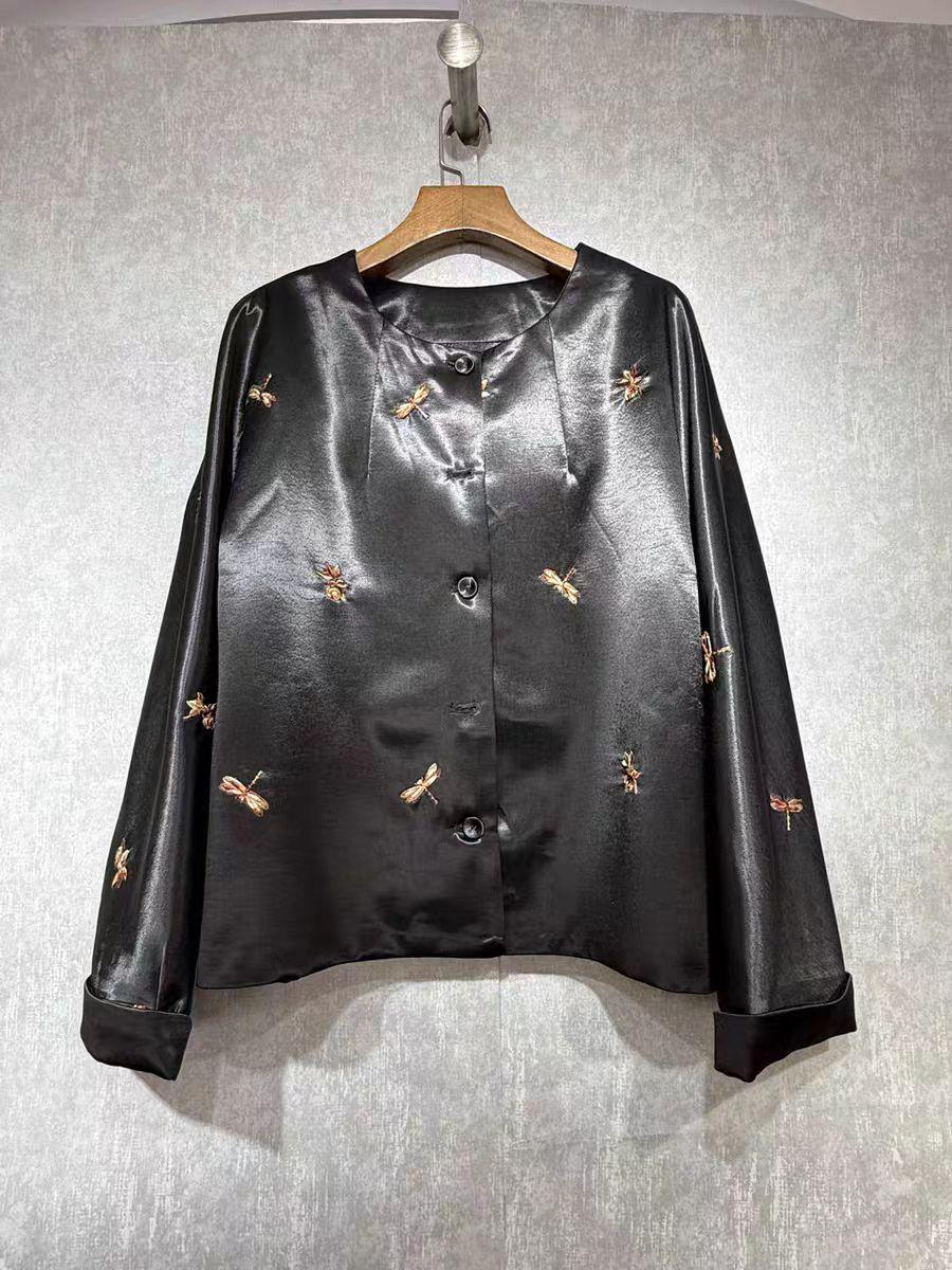 Women's Black Embroidered Satin Chinese Tang Jacket – additional product view