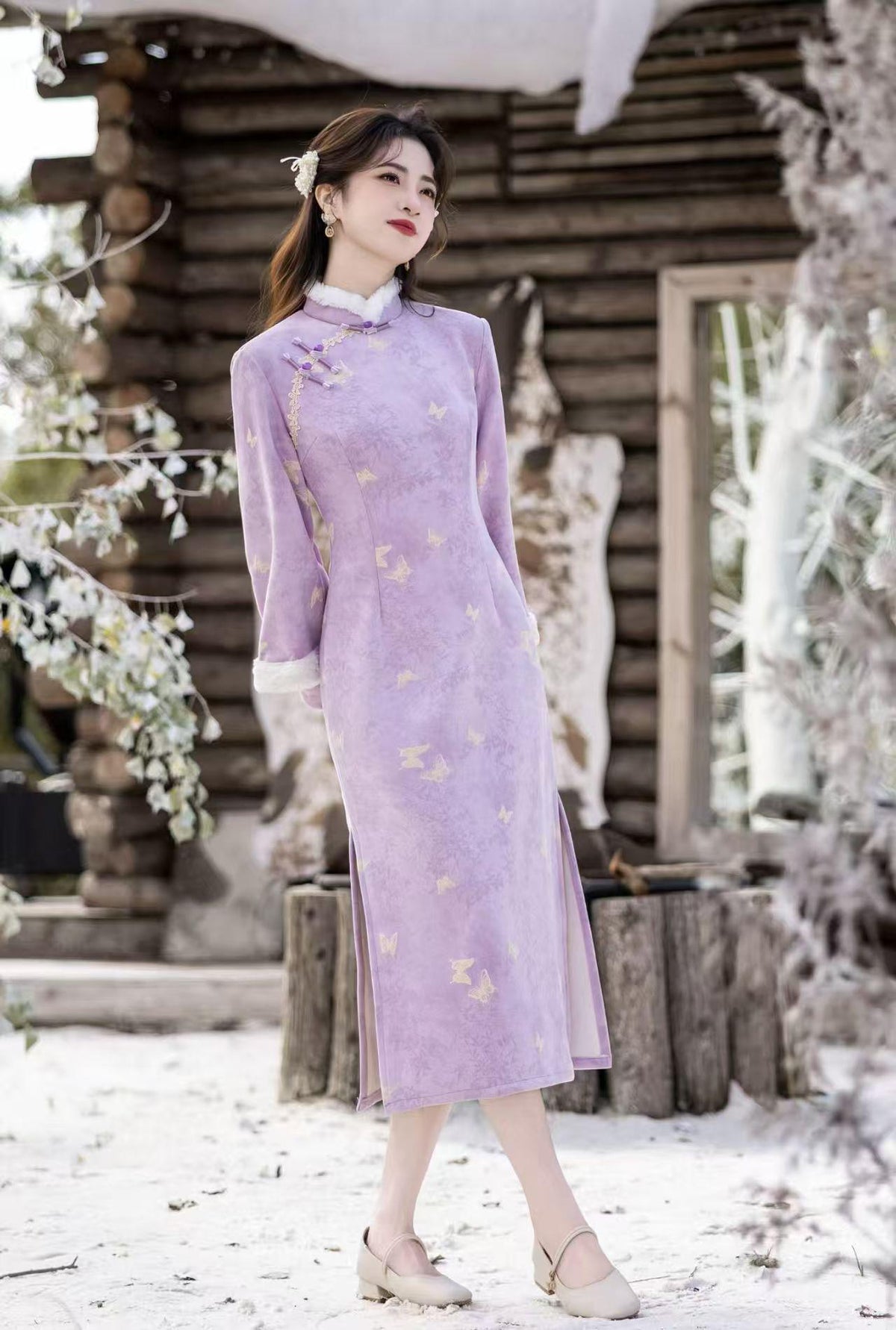 Women's Elegant Velvet Qipao Cheongsam Dress – Winter – additional product view