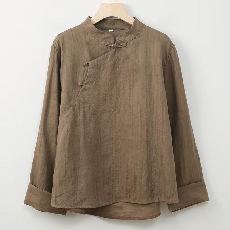 Women's Vintage Chinese Style Blouse – Linen High Collar – additional product view
