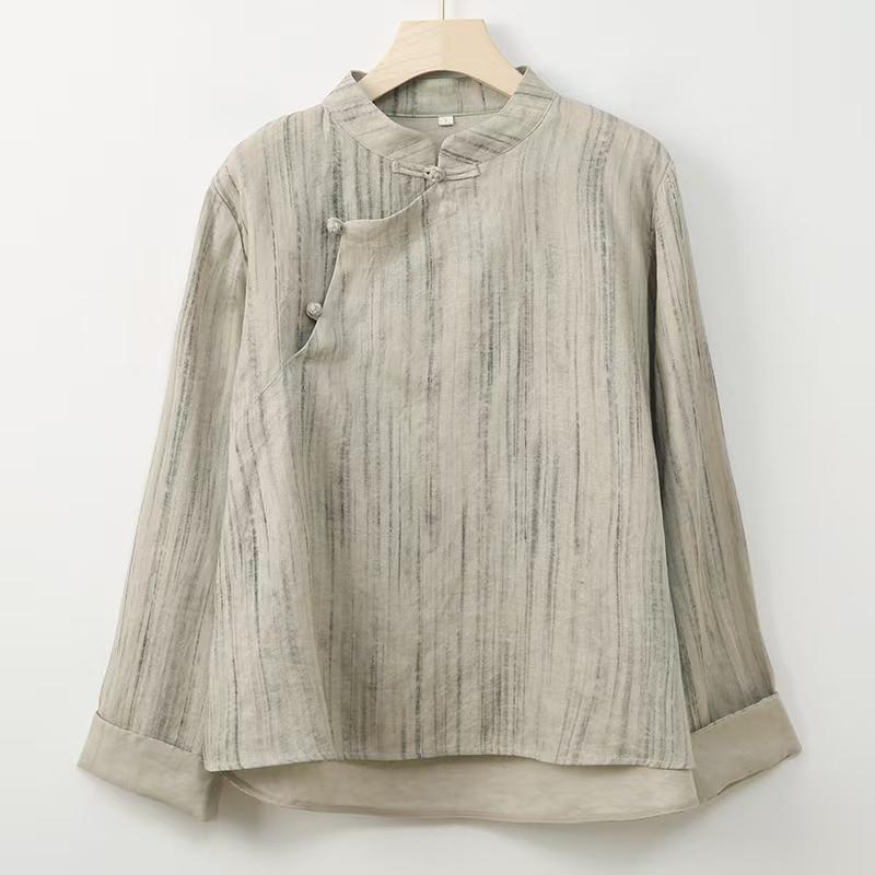 Women's Vintage Chinese Style Blouse – Linen High Collar – additional product view