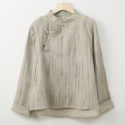 Women's Vintage Chinese Style Blouse – Linen High Collar – additional product view