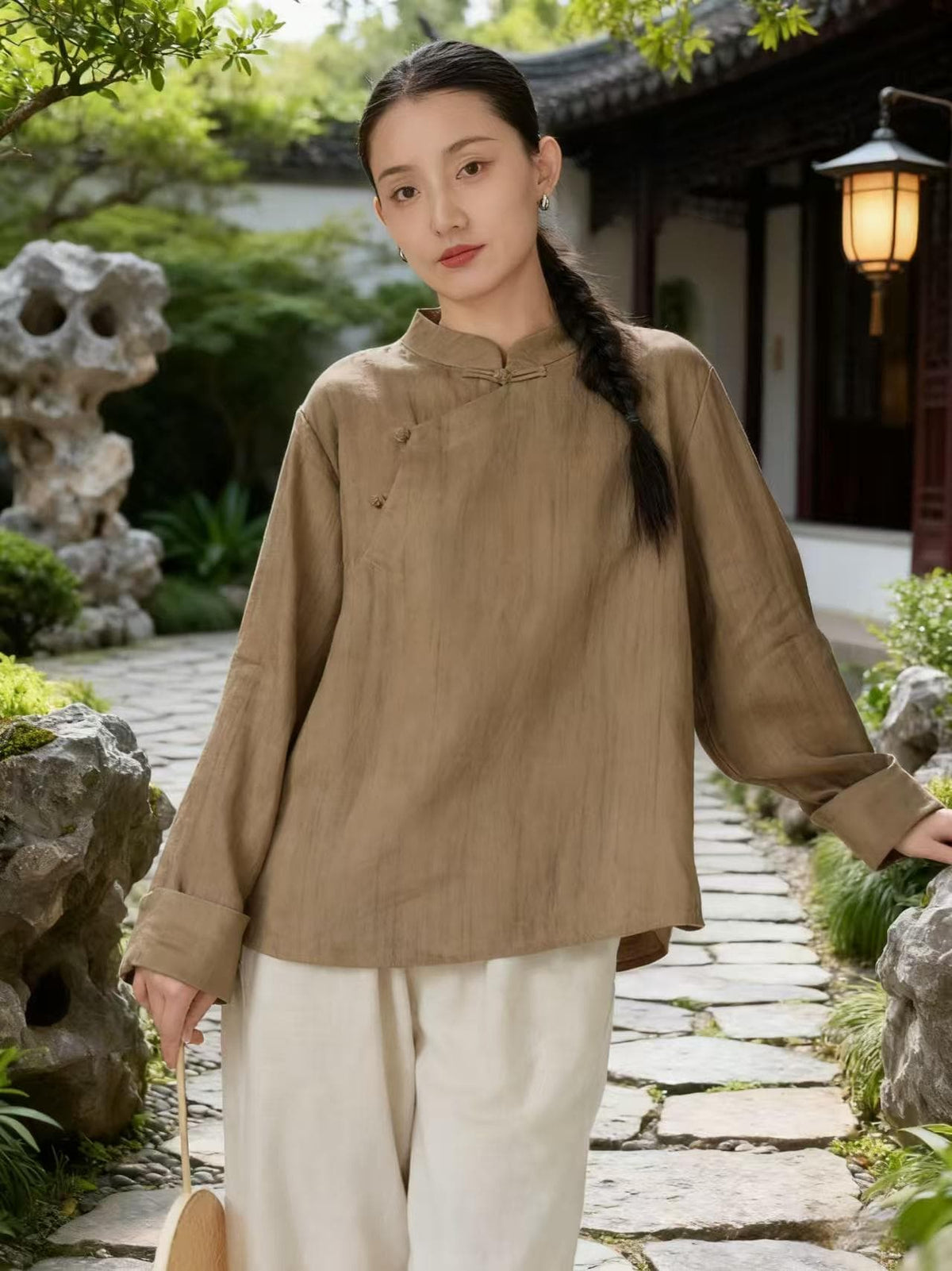 Women's Vintage Chinese Style Blouse – Linen High Collar
